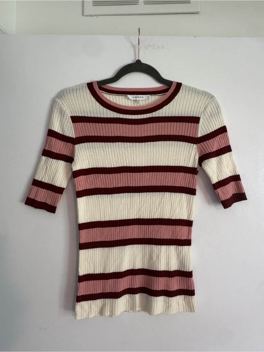 Frame Denim Striped Rib Knit Top - Pink, Ivory & Burgundy